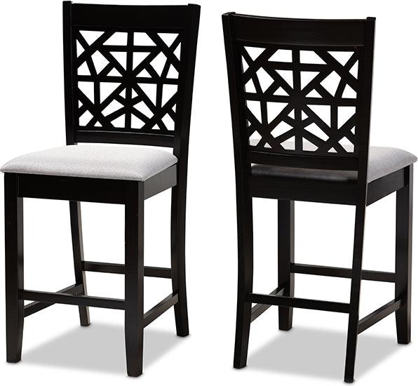 Wholesale Interiors Barstools - Devon Grey Fabric Upholstered And Brown Finished Wood 2-Piece Counter Height Pub Chair Set
