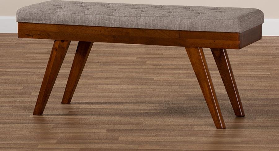 Wholesale Interiors Benches - Alona Mid-Century Modern Light Grey Fabric Upholstered Wood Dining Bench
