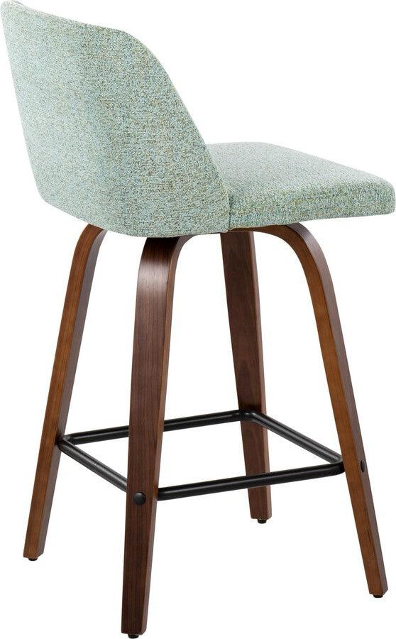 Lumisource Barstools - Toriano Fixed-Height Counter Stool In Walnut Wood & Light Green Fabric (Set of 2)