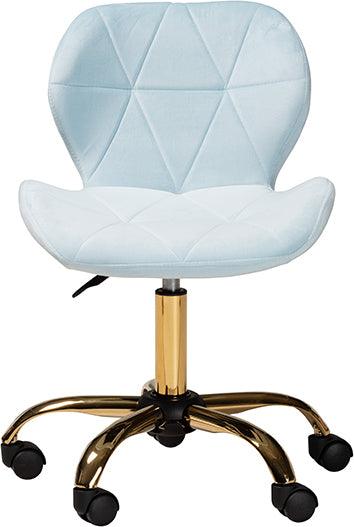 Wholesale Interiors Task Chairs - Savara Contemporary Glam and Luxe Aqua Velvet Fabric and Gold Metal Swivel Office Chair