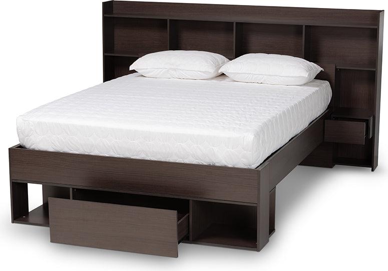 Wholesale Interiors Beds - Dexton Modern and Contemporary Dark Brown Wood Queen Size Platform Storage Bed