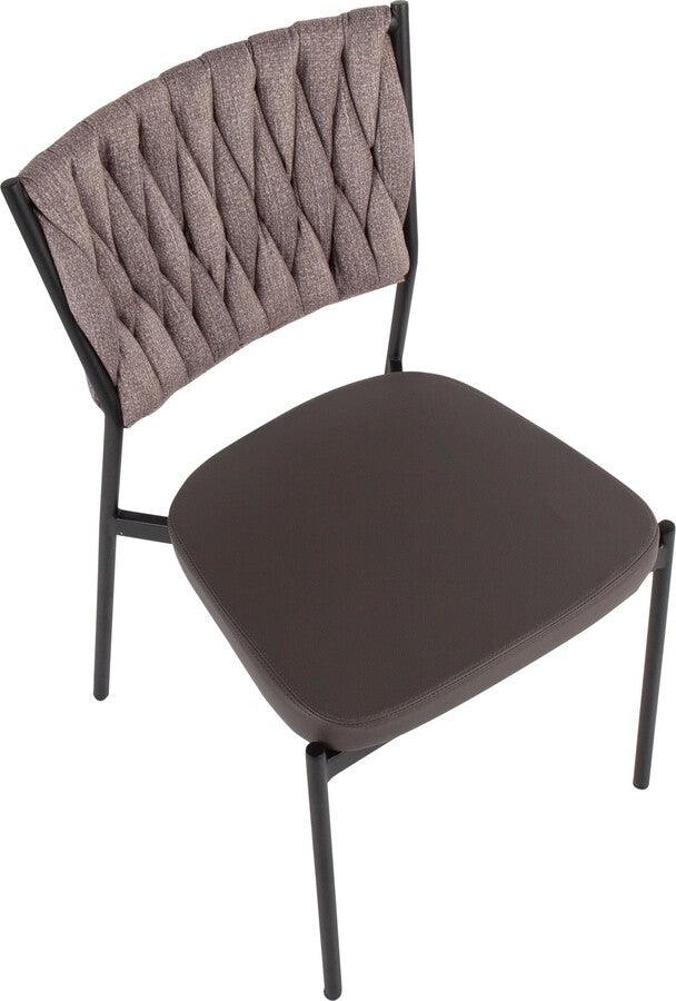 Lumisource Accent Chairs - Braided Tania Contemporary Chair In Black Metal, Grey Faux Leather, & Light Brown Fabric (Set of 2)
