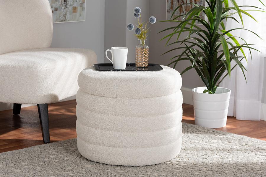Wholesale Interiors Ottomans & Stools - Tabitha Modern and Contemporary Ivory Boucle Upholstered Storage Ottoman