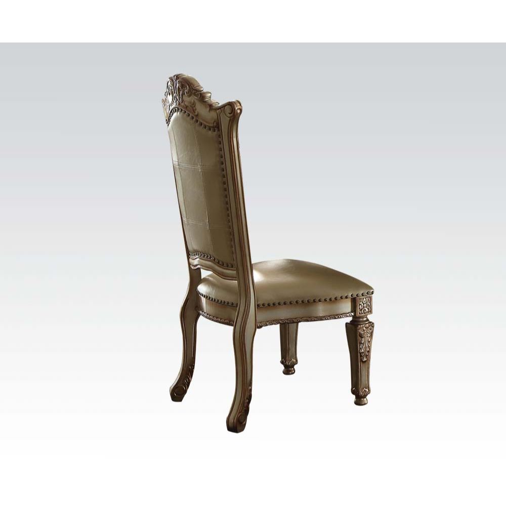 ACME Dining Chairs - ACME Vendome Side Chair (Set-2), Bone PU & Gold Patina