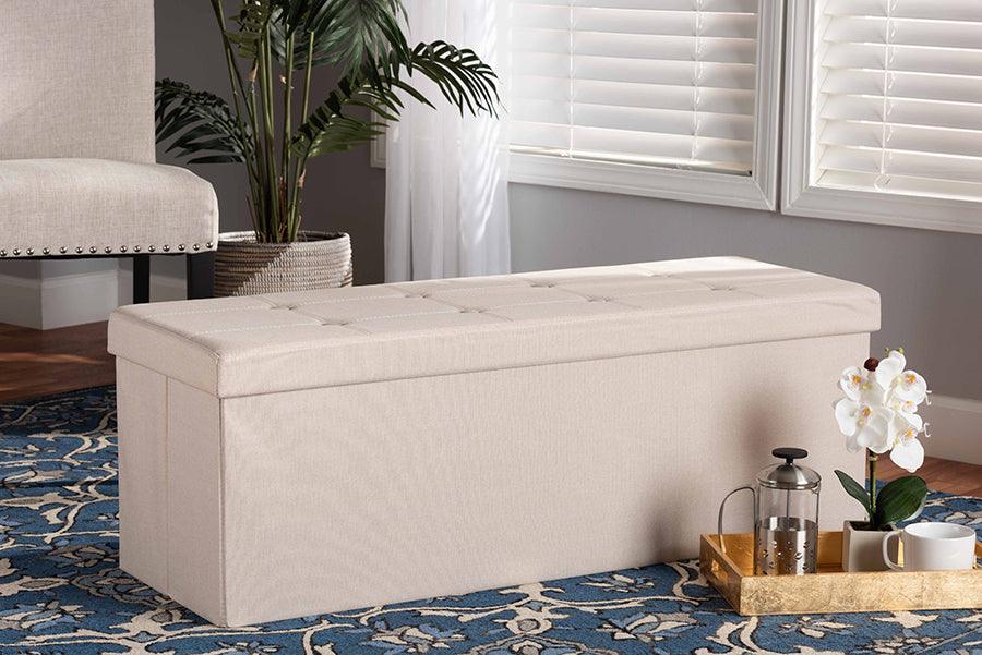 Wholesale Interiors Ottomans & Stools - Haide Modern and Contemporary Beige Fabric Upholstered Storage Ottoman