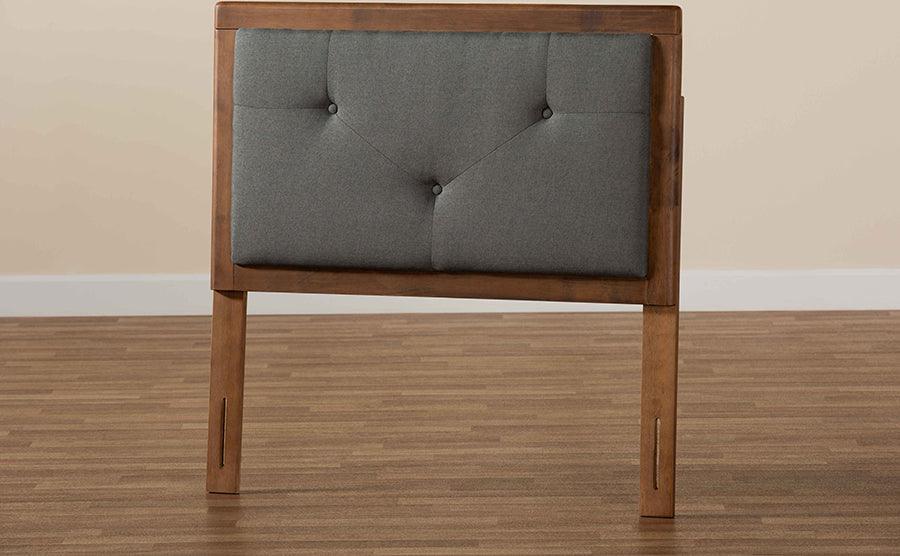 Wholesale Interiors Headboards - Abner Dark Grey Fabric Upholstered and Walnut Brown Finished Wood Twin Size Headboard