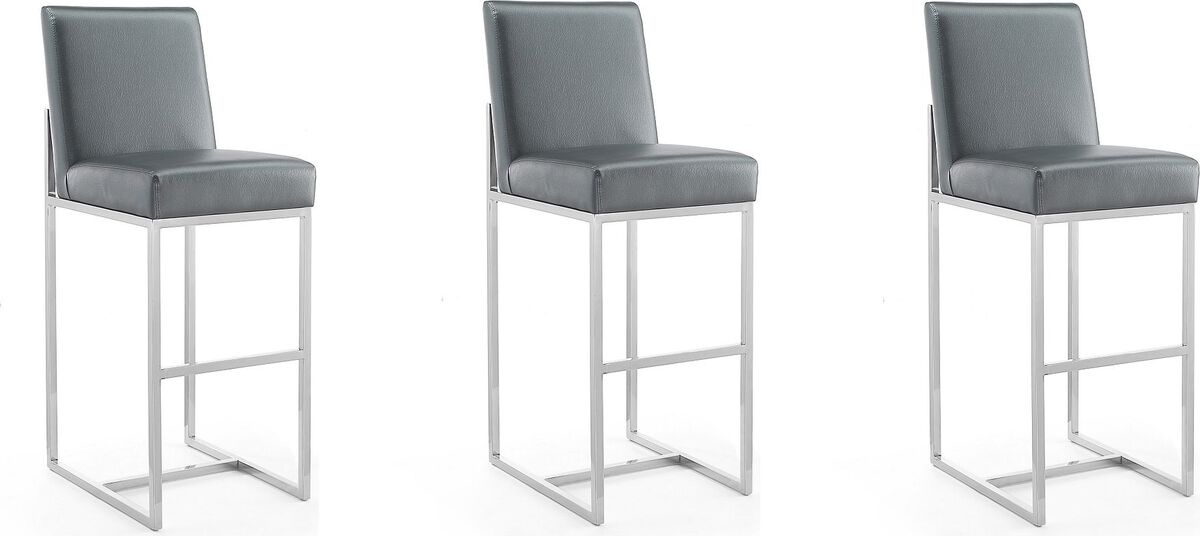 Manhattan Comfort Barstools - Element 42.13 in. Graphite and Polished Chrome Stainless Steel Bar Stool (Set of 3)