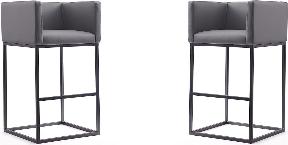 Manhattan Comfort Barstools - Embassy 38 in. Grey and Black Metal Barstool (Set of 2)