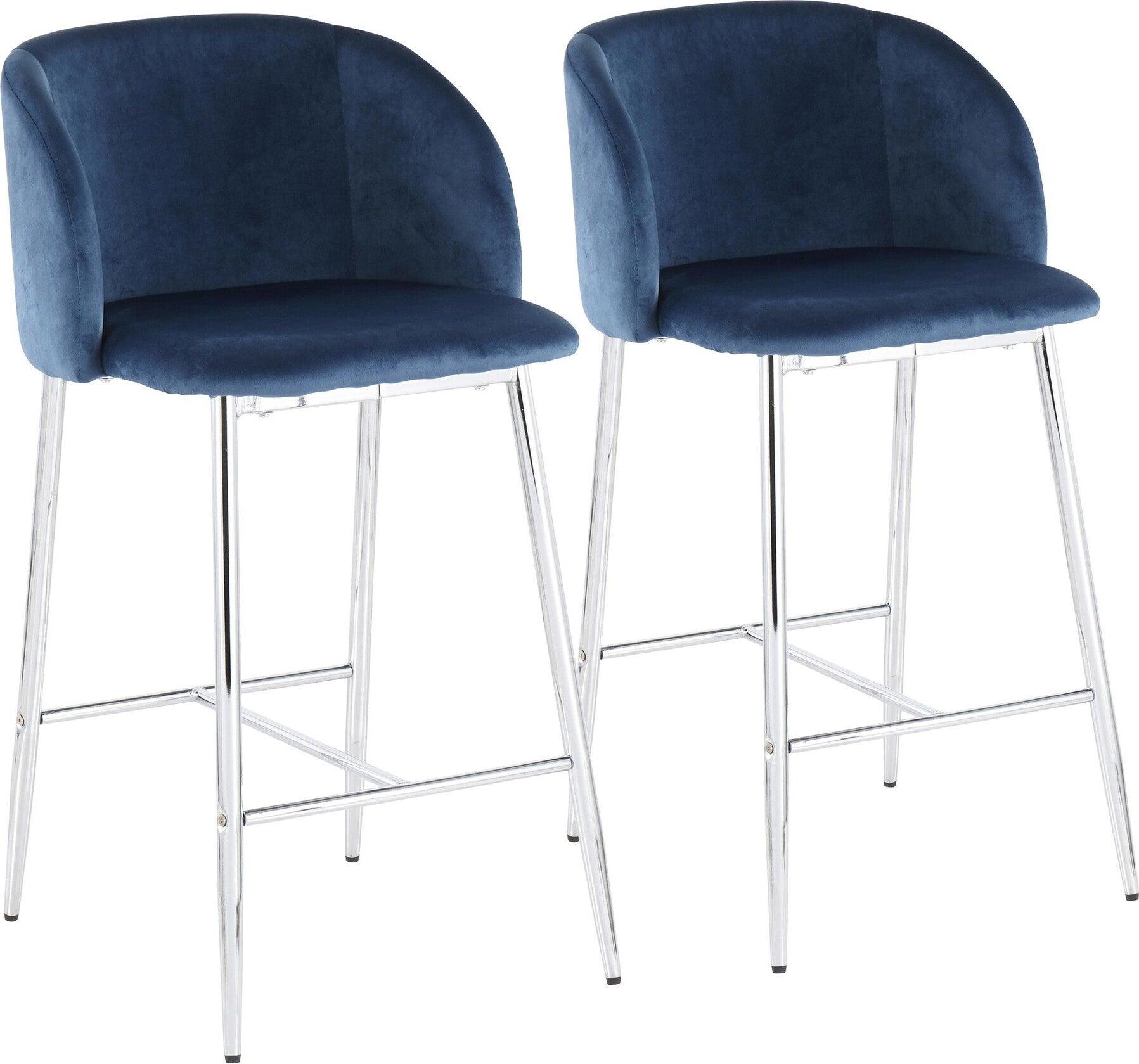 Lumisource Barstools - Fran Counter Stool Chrome & Blue (Set of 2)