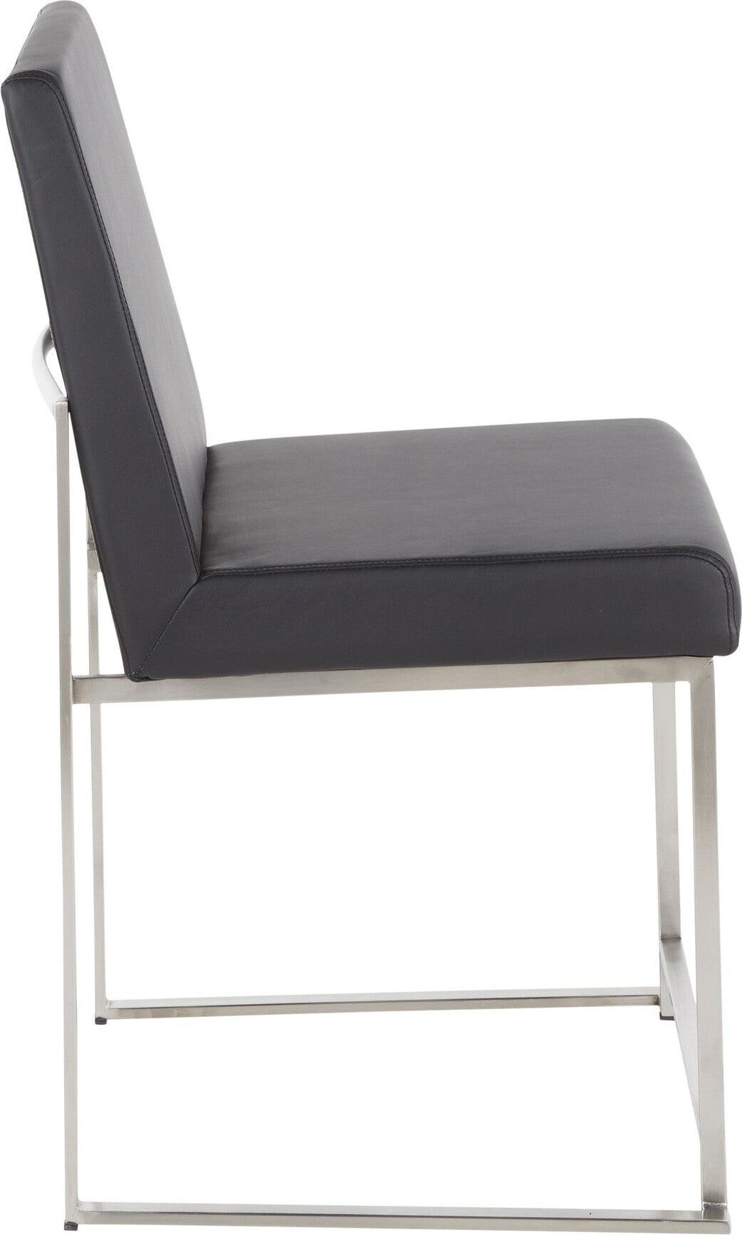 Lumisource Dining Chairs - High Back Fuji Contemporary Dining Chair in Stainless Steel and Black Faux Leather (Set of 2)