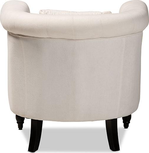 Wholesale Interiors Accent Chairs - Renessa Classic and Traditional Beige Velvet and Dark Brown Wood Armchair