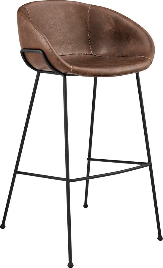 Euro Style Barstools - Zach Bar Stool with Brown Leatherette and Matte Black Powder Coated Steel Frame and Legs - Set of 2