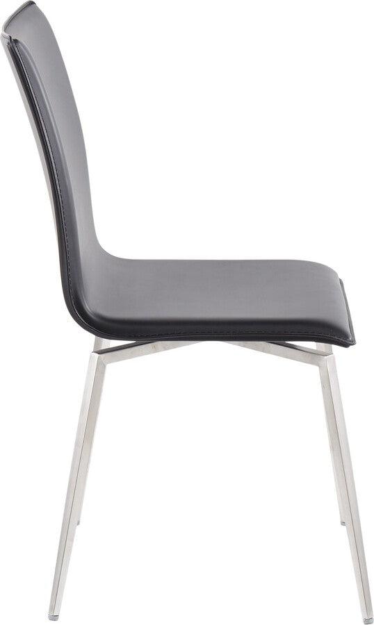 Lumisource Dining Chairs - Mason Contemporary Upholstered Chair in Brushed Stainless Steel and Black Faux Leather - Set of 2