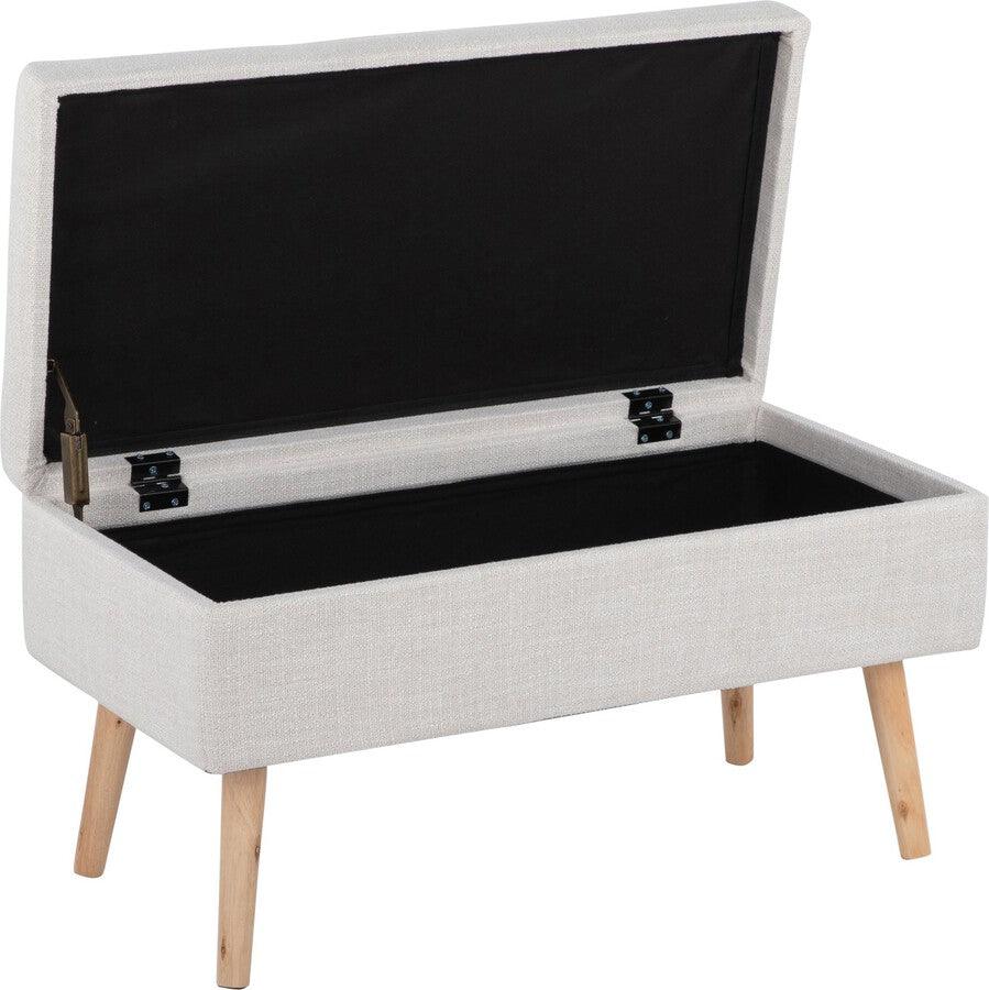 Lumisource Benches - Storage Contemporary Bench in Natural Wood & Beige Fabric