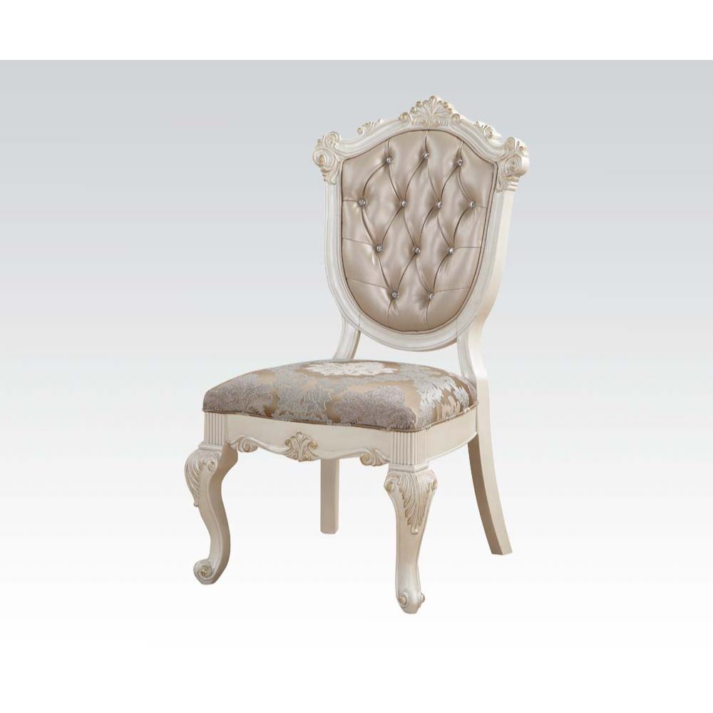 ACME Dining Chairs - ACME Chantelle Side Chair (Set-2), Rose Gold PU & Pearl White