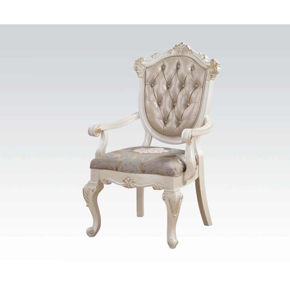 ACME Dining Chairs - ACME Chantelle Arm Chair (Set-2), Rose Gold PU & Pearl White
