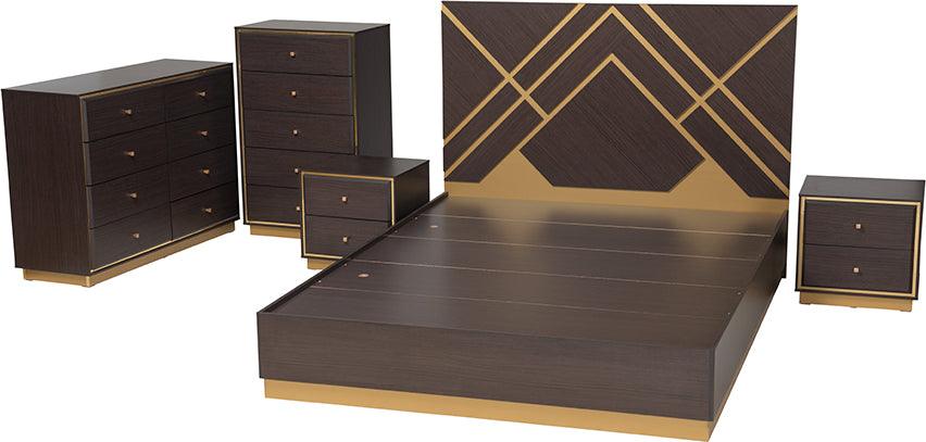 Wholesale Interiors Bedroom Sets - Arcelia Two-Tone Dark Brown and Gold Finished Wood Queen Size 5-Piece Bedroom Set