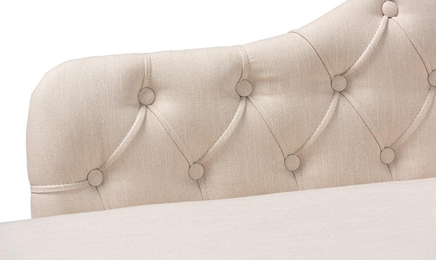 Wholesale Interiors Accent Chairs - Emeline Modern and Contemporary Beige Fabric Upholstered Oak Finished Chaise Lounge