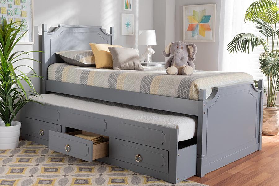 Wholesale Interiors Beds - Mariana Twin Size 3-Drawer Storage Bed with Pull-Out Trundle Bed Gray
