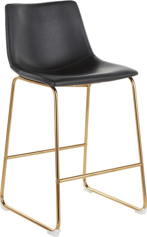 Lumisource Barstools - Duke Contemporary Counter Stool in Gold Metal and Black Faux Leather - Set of 2