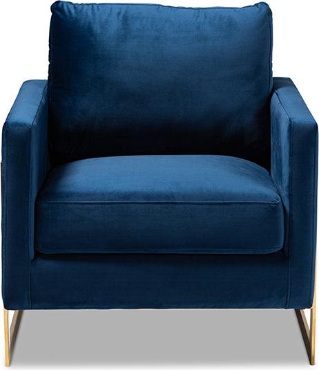 Wholesale Interiors Accent Chairs - Matteo Glam and Luxe Royal Blue Velvet Fabric Upholstered Gold Finished Armchair