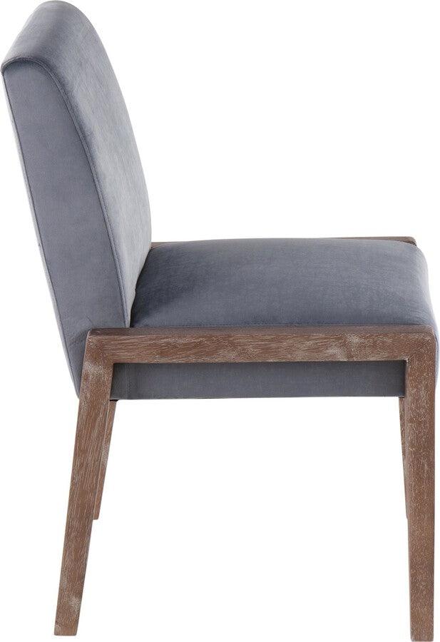 Lumisource Accent Chairs - Carmen Contemporary Chair In White Washed Wood & Crushed Blue Velvet (Set of 2)