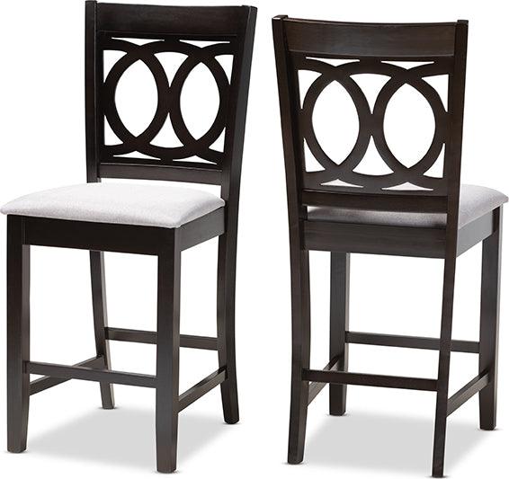 Wholesale Interiors Barstools - Lenoir Gray Fabric Upholstered Espresso Brown Finished Wood Counter Height Pub Chair Set Of 2