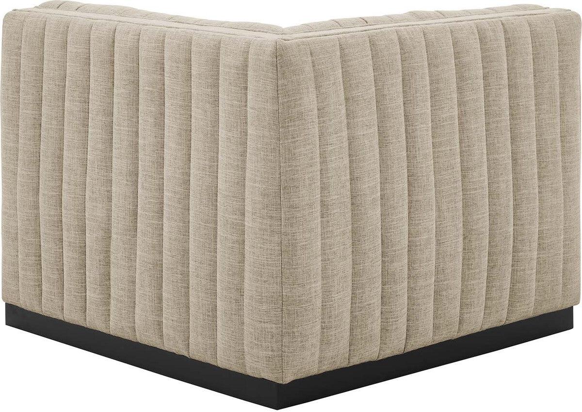 Modway Accent Chairs - Conjure Channel Tufted Upholstered Fabric Left Corner Chair Black Beige