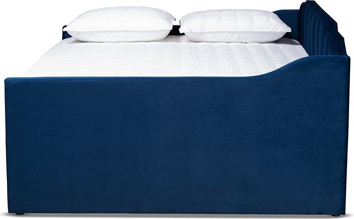 Wholesale Interiors Daybeds - Lennon Navy Blue Velvet Fabric Upholstered Queen Size Daybed with Trundle