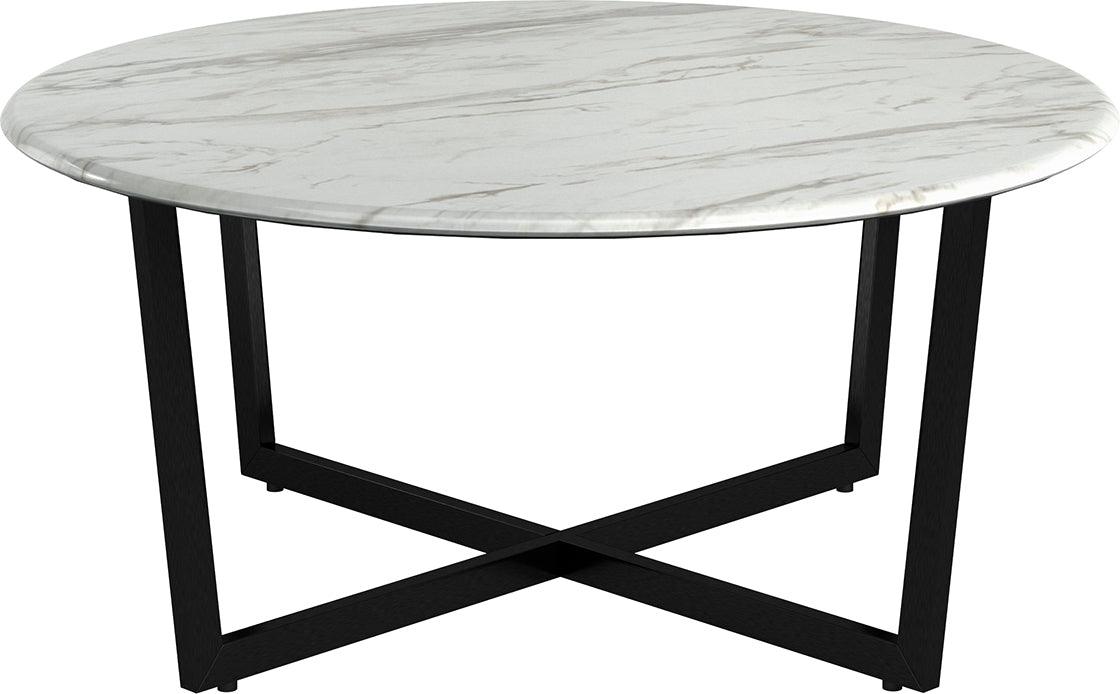 Euro Style Coffee Tables - Llona 36" Round Coffee Table in White Marble Melamine with Matte Black Base