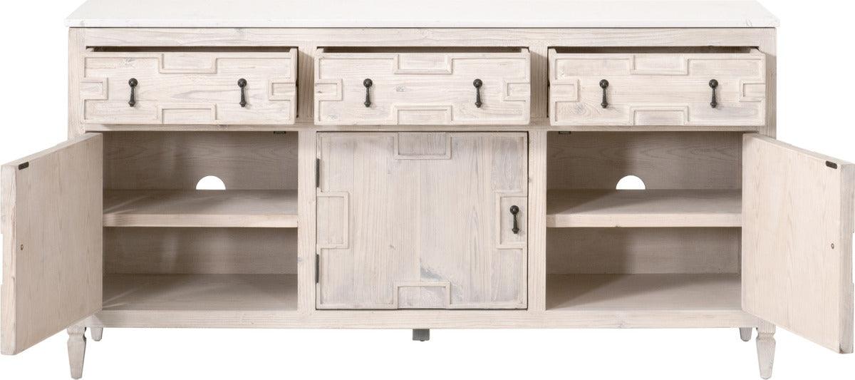 Essentials For Living Buffets & Cabinets - Emerie Media Sideboard White Wash Pine & White Quartz