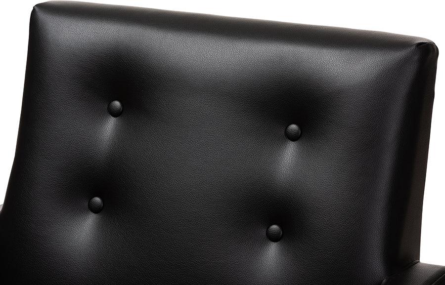 Wholesale Interiors Accent Chairs - Perris Mid-Century Modern Black Faux Leather Upholstered Walnut Wood Lounge Chair