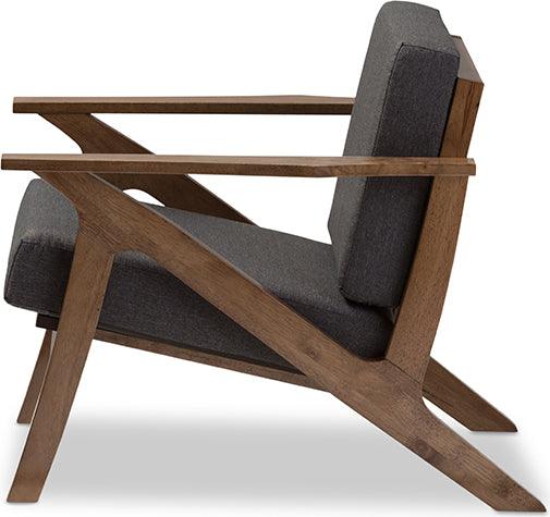 Wholesale Interiors Accent Chairs - Cayla Grey Fabric & "Walnut" Brown Wood Living Room 1-Seater Lounge Chair