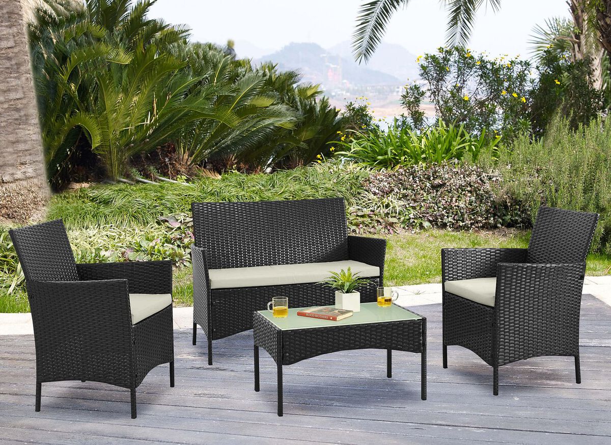 Manhattan Comfort Outdoor Conversation Sets - Imperia Patio 4- Person Conversation Set with Coffee Table with Cream Cushions