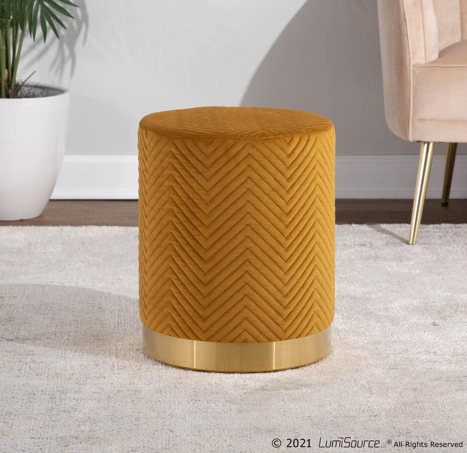 Lumisource Ottomans & Stools - Marla Contemporary/Glam Chevron Ottoman in Gold Steel & Golden Velvet