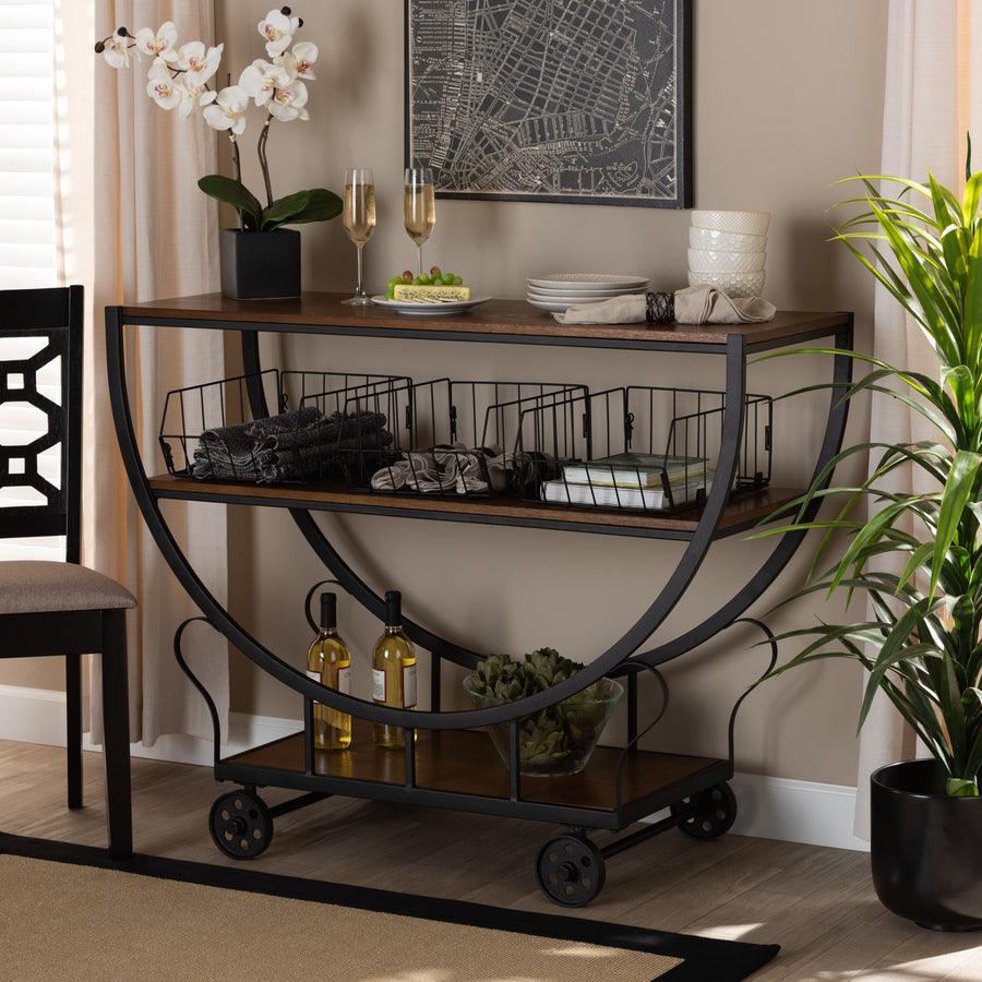 Wholesale Interiors Consoles - Frieda Walnut Brown Wood & Black Finished Metal Console Cart