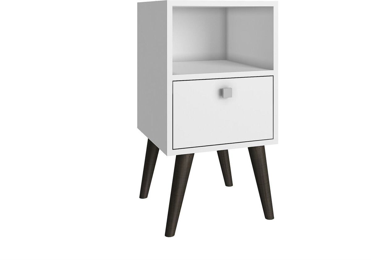 Manhattan Comfort Side & End Tables - Abisko Stylish Side Table with 1- Cubby & 1-Drawer in White