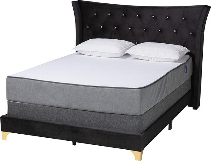 Wholesale Interiors Beds - Easton Contemporary Glam and Luxe Black Velvet and Gold Metal Queen Size Panel Bed