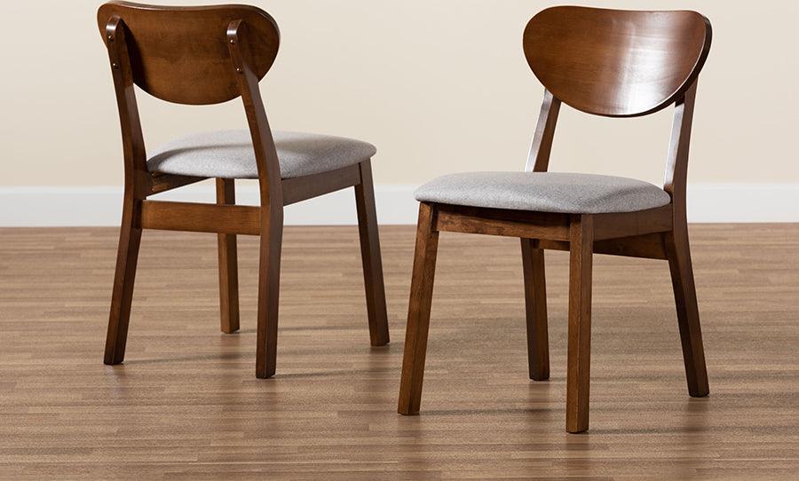Wholesale Interiors Dining Chairs - Damara Mid-Century Modern Grey Fabric and Walnut Brown Wood 2-Piece Dining Chair Set