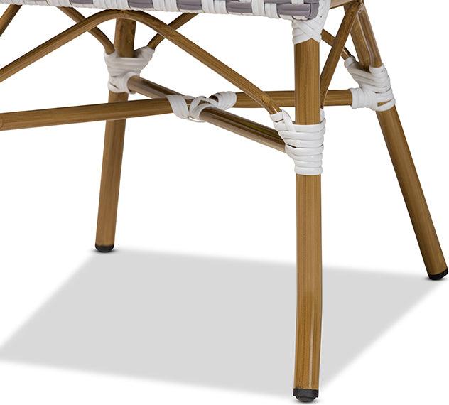 Wholesale Interiors Outdoor Dining Chairs - Alaire Indoor and Outdoor Grey and White Bamboo Style Stackable 2-Piece Bistro Dining Chair Set