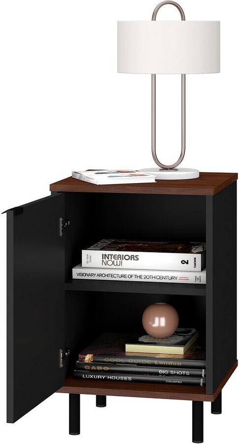 Manhattan Comfort Side & End Tables - Mosholu Nightstand with 2 Shelves in Black and Nut Brown