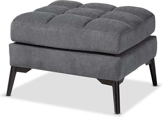 Wholesale Interiors Living Room Sets - Belden Grey Velvet Fabric Upholstered and Black Metal 2-Piece Recliner Chair and Ottoman Set