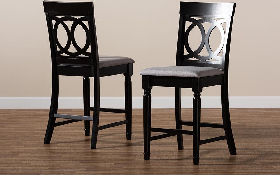 Wholesale Interiors Barstools - Verina Contemporary Grey Fabric Brown Finished 2-Piece Wood Counter Stool Set of 4