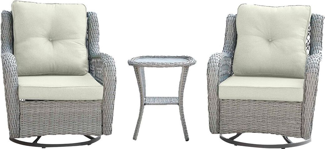 Manhattan Comfort Outdoor Conversation Sets - Fruttuo Patio 2- Person Seating Group with End Table with Cream Cushions