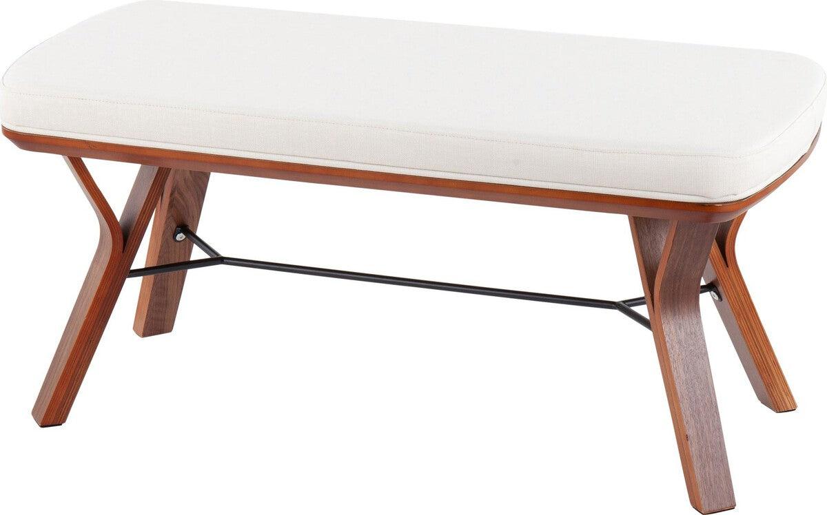 Lumisource Benches - Folia Mid-Century Modern Bench in Walnut Wood and Cream Fabric