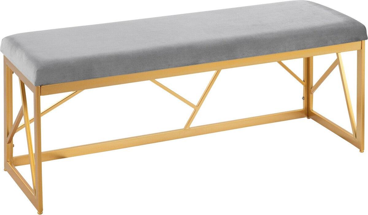 Lumisource Benches - Folia Glam Metal Bench In Gold Steel & Grey Velvet