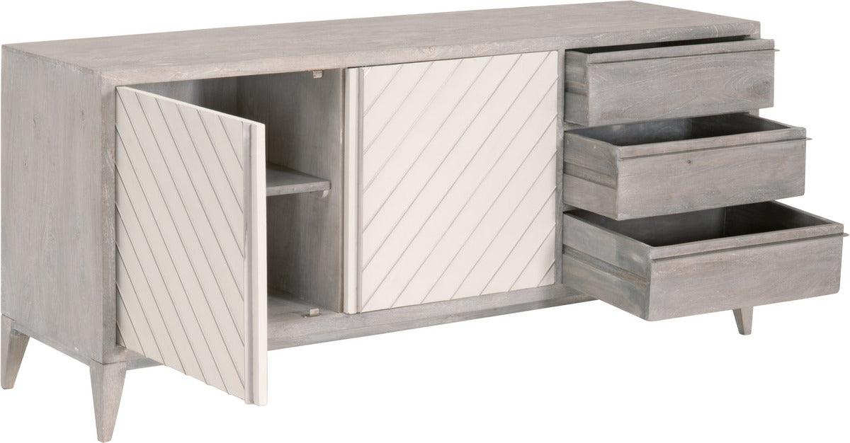 Essentials For Living TV & Media Units - Rocca Media Sideboard Light Brushed Gray Mango, White Concrete, Stainless Steel