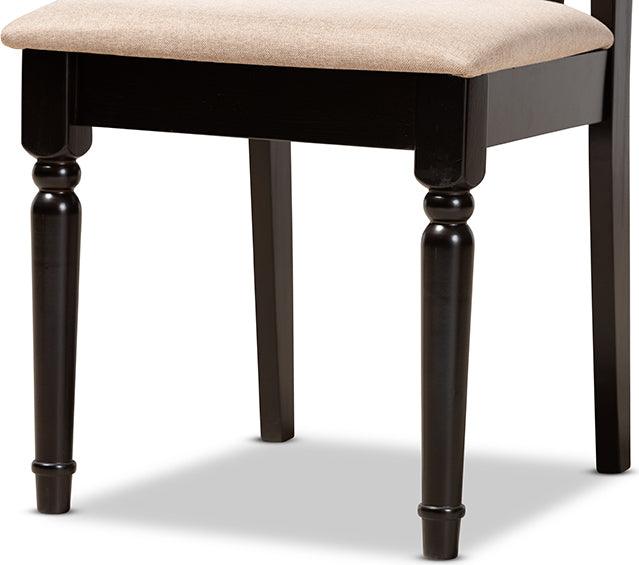 Wholesale Interiors Dining Sets - Mona Sand Fabric Upholstered and Dark Brown Finished Wood 5-Piece Dining Set