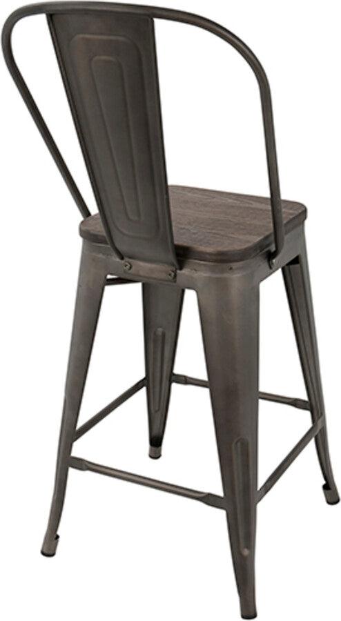 Lumisource Barstools - Oregon Industrial High Back Counter Stool in Antique and Espresso - Set of 2