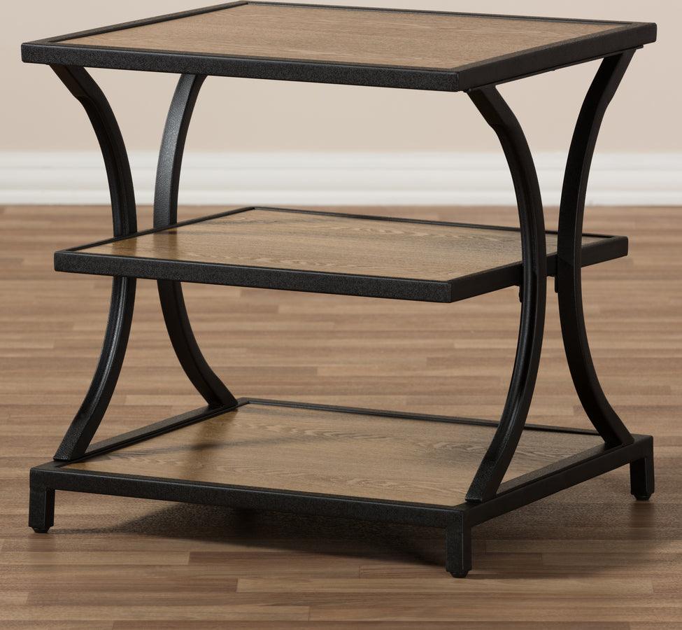 Wholesale Interiors Side & End Tables - Lancashire Style Oak Brown Finished Wood & Black Finished Metal End Table